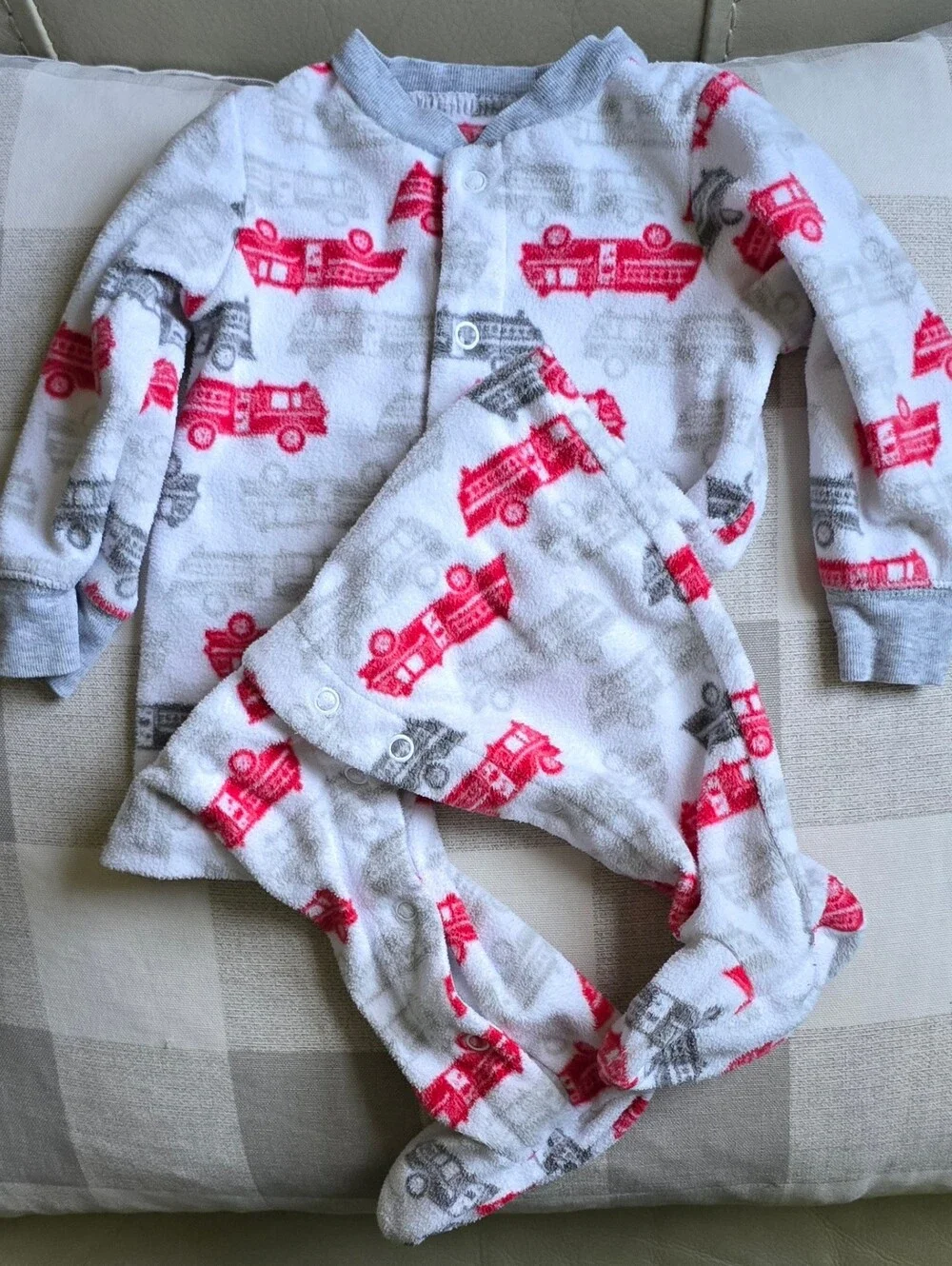 Firetruck Footed Pajamas White Gray Red Carter's